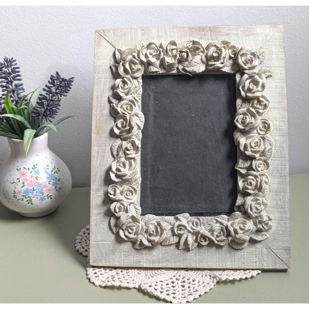 Vintage Floral Rose Picture Frame 5x7 Distressed Cottage Chic Photo Frame READ